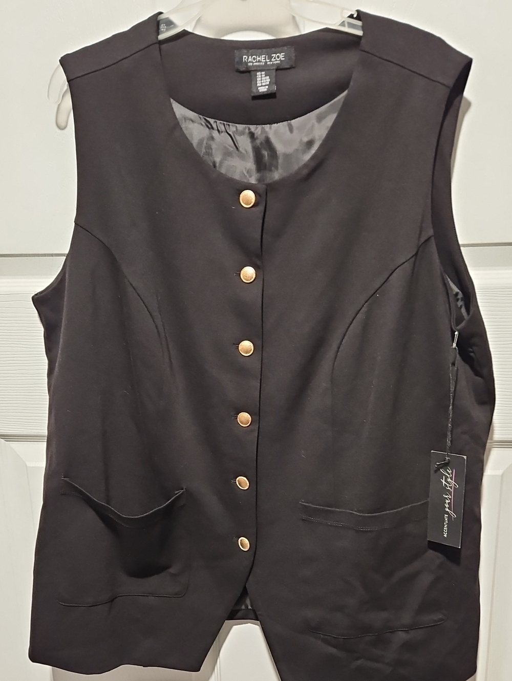 Rachel Zoe Black Sleeveless Button Vest